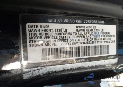2006 Volvo V70 2.4 from USA, damaged, VIN YV1SW612162573281